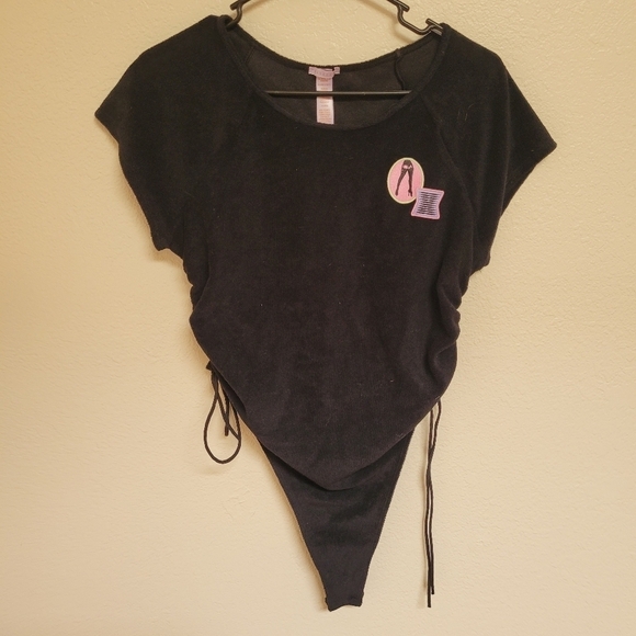 Savage X Fenty Black Terry Fitted Bodysuit with Rushed Sides - Picture 2 of 6